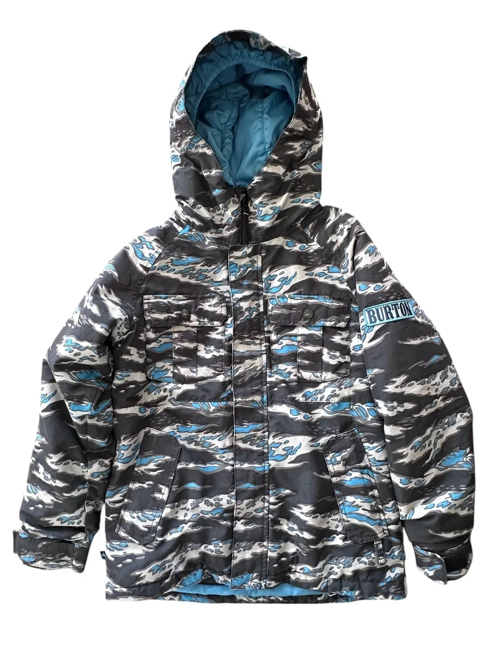 Burton Boy's Fray Jacket Dry Ride Blue Gray Camo Snow Ski Size 10/12 Medium